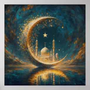 Poster Mosquée Mosquée Crescent Étoiles Peinture