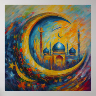 Poster Mosquée Mosquée Crescent Étoiles Peinture