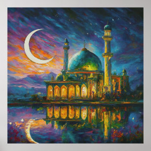 Poster Mosquée musulmane Crescent étoiles peinture