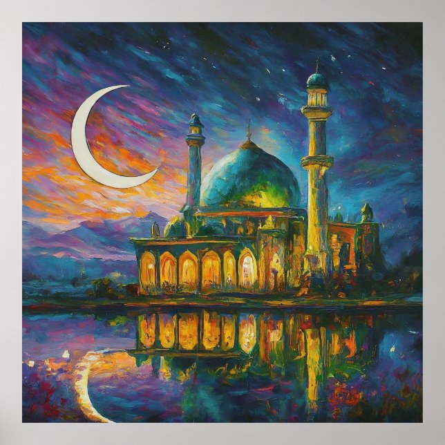 Poster Mosquée musulmane Crescent étoiles peinture (Devant)