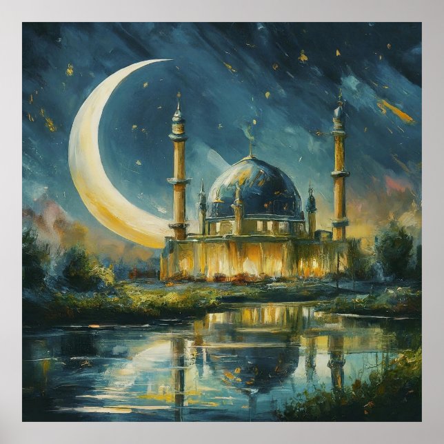 Poster Mosquée musulmane Crescent étoiles peinture (Devant)