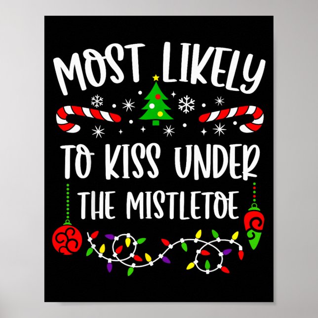 Poster Most Likely To Kiss Under Mistletoe Funny Family C (Devant)