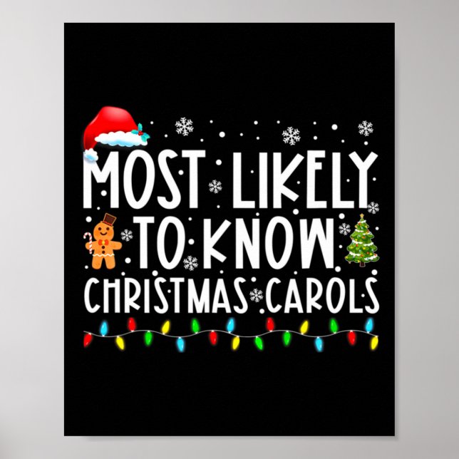 Poster Most Likely To Know Christmas Carols Funny Christm (Devant)