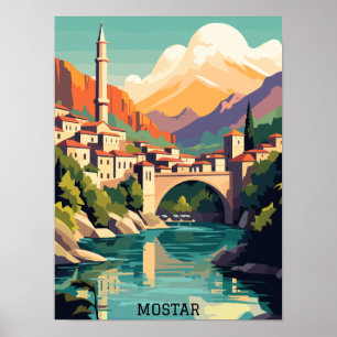 Poster Mostar Bosnie-Herzégovine Vintage voyage rétro