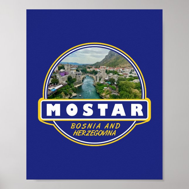 Poster Mostar Bosnie-Herzégovine Voyage Art Emblem (Devant)