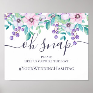 Poster Mot-clé instagram de mariage floral rose et violet
