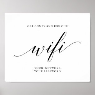 Poster Mot de passe Wifi Mariage Black Elegant Typographi