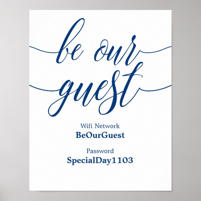 Poster Mot de passe Wifi Mariage Signet bleu marine Calli (Devant)