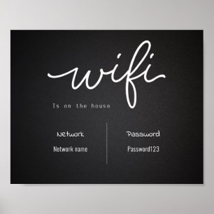 Poster Mot de passe Wifi noir et blanc et connexion résea