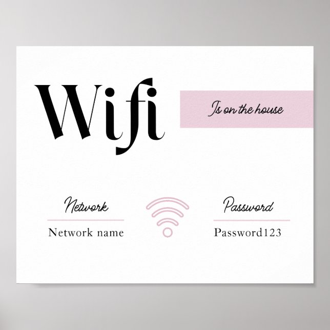 Poster Mot de passe Wifi rose et blanc et connexion résea (Devant)