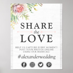Poster Mot-dièse Mariage de l'aquarelle Succulents