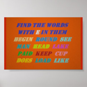 POSTER MOT PUZZLE POUR PETITES LETTRES ENFANTS ORANGE ARR