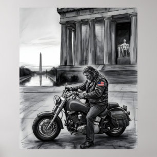 Poster Motard au Lincoln Memorial Washington Monument