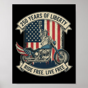 Poster Motard Patriotique Moto 250 Ans De Liberté