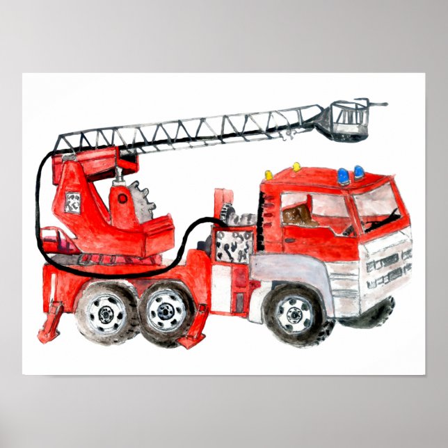 Poster Moteur à incendie rouge, illustration de camion à  (Devant)