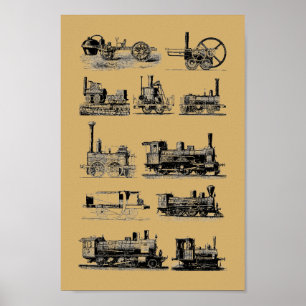 Poster Moteur à vapeur antique Locomotive "Steampunk" Art