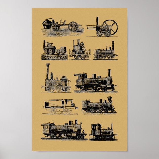 Poster Moteur à vapeur antique Locomotive "Steampunk" Art (Devant)
