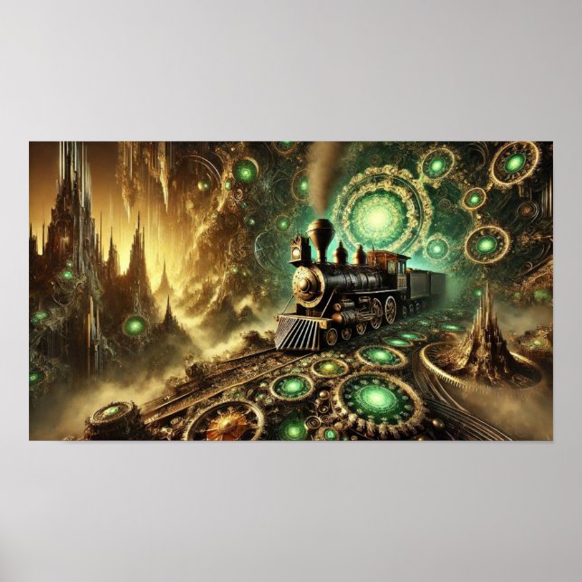 Poster Moteur à vapeur Locomotive Steampunk (Devant)