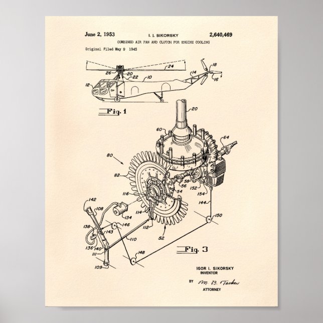 Poster Moteur d'aéronef 1953 Brevet Art Vieux Poivre (Devant)