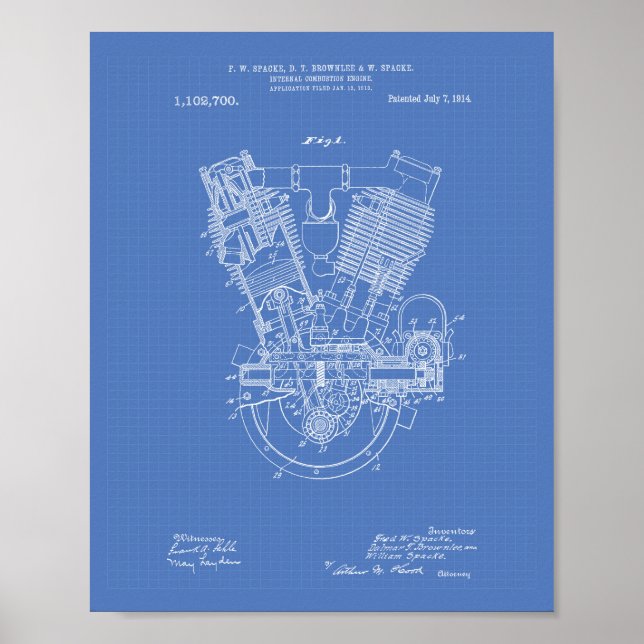 Poster Moteur de combustion interne Modèle de brevet 1914 (Devant)