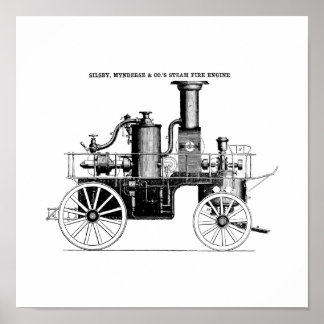 Poster Moteur de feu à vapeur Silsby 1858