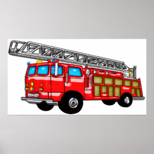 Poster Moteur d'incendie de crochet et d'échelle