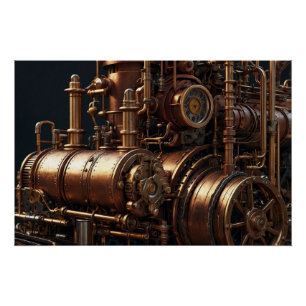 Poster Moteur industriel Steampunk