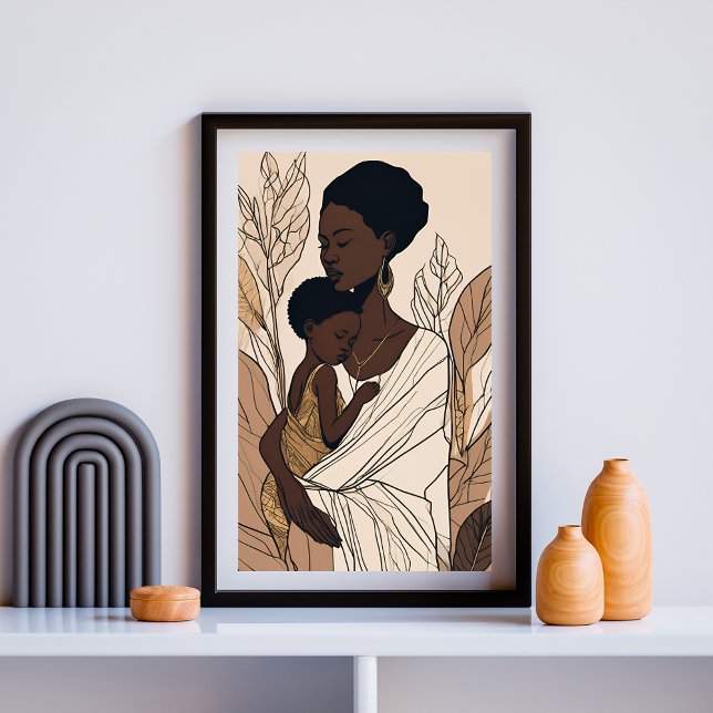 Poster Mother & Child Afro Line Art Print (Créateur téléchargé)