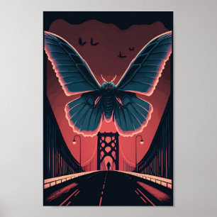 Poster Mothman and Bridge Éffrayant Wohcut Art Imprimer