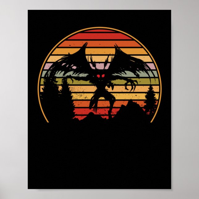 Poster Mothman Retro Sunset Cryptid Créature (Devant)