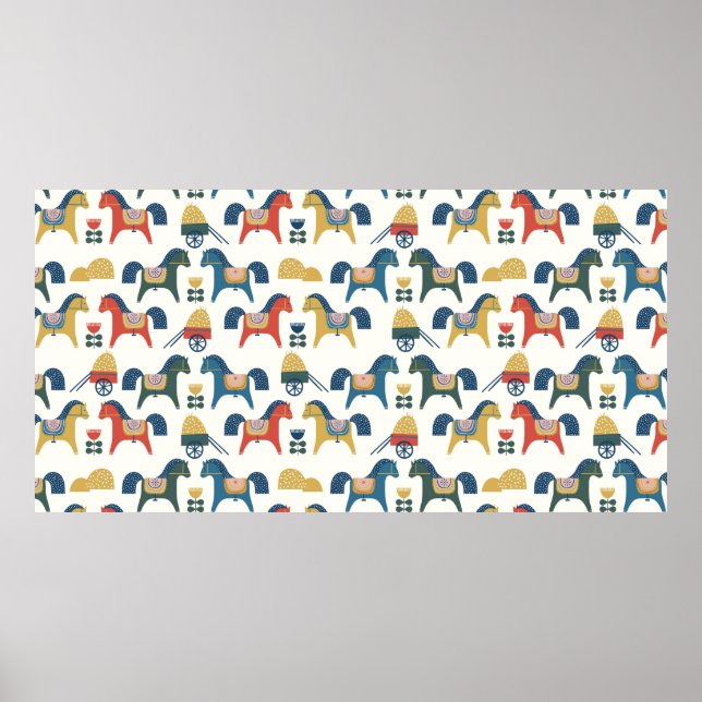 Poster Motif à cheval inspiré de l'art scandinave. (Devant)