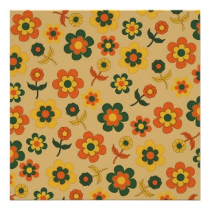 Poster Motif à fleurs Vintage orange rétro