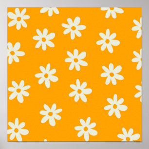 Poster Motif à fleurs Yellow White Retro