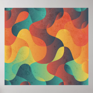 Poster Motif abstrait à vague vintage colorée