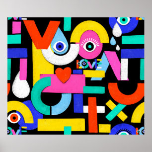 Poster Motif abstrait coloré avec l'amour du mot à l'inté