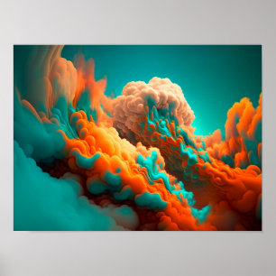 Poster Motif abstrait coloré orange et bleu fumée.