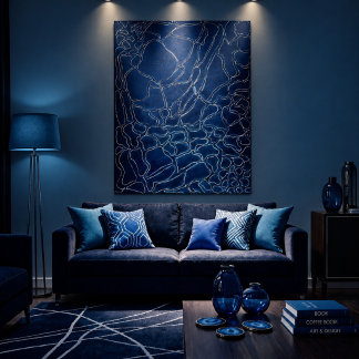Poster Motif abstrait de ligne ondulée bleu marine tendan