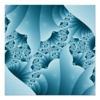 Poster Motif Abstrait Fractal Cristal de Glace Bleu Océan