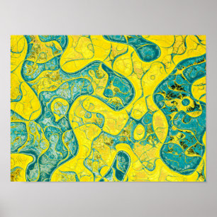 Poster Motif abstrait jaune et cyan