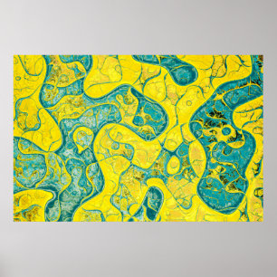 Poster Motif abstrait jaune et cyan