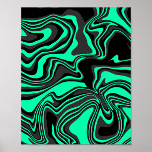 Poster Motif Abstrait Ondulé Vert et Noir