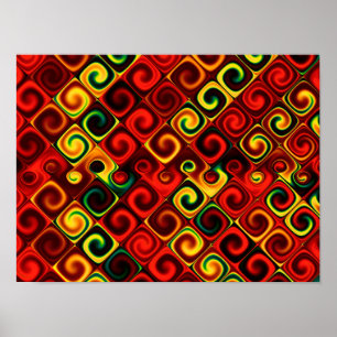 Poster Motif Abstrait rouge et jaune