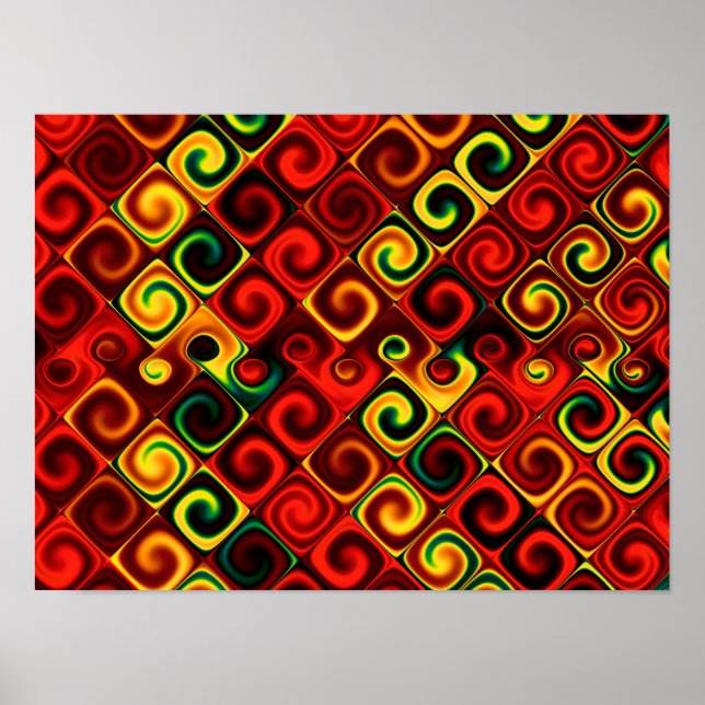 Poster Motif Abstrait rouge et jaune (Devant)