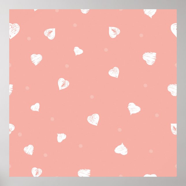 Poster motif Abstrait sans soudure avec coeur dessiné à l (Devant)