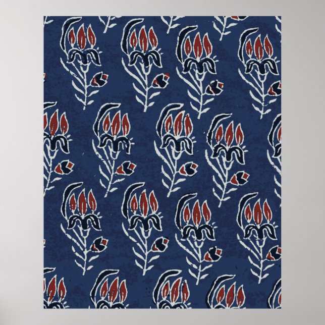 Poster Motif Ajrakh et bloc d'impression Motif et batik p (Devant)