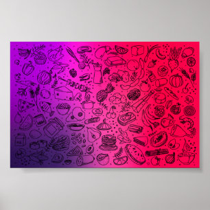 Poster Motif alimentaire coloré Fruits Aliments Pancakes