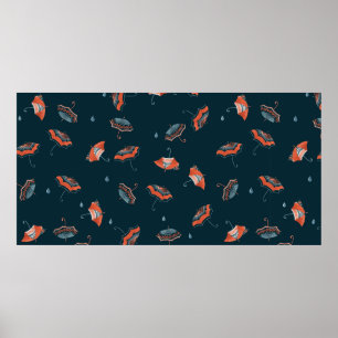 Poster Motif aquarelle sans couture avec parapluie drôle