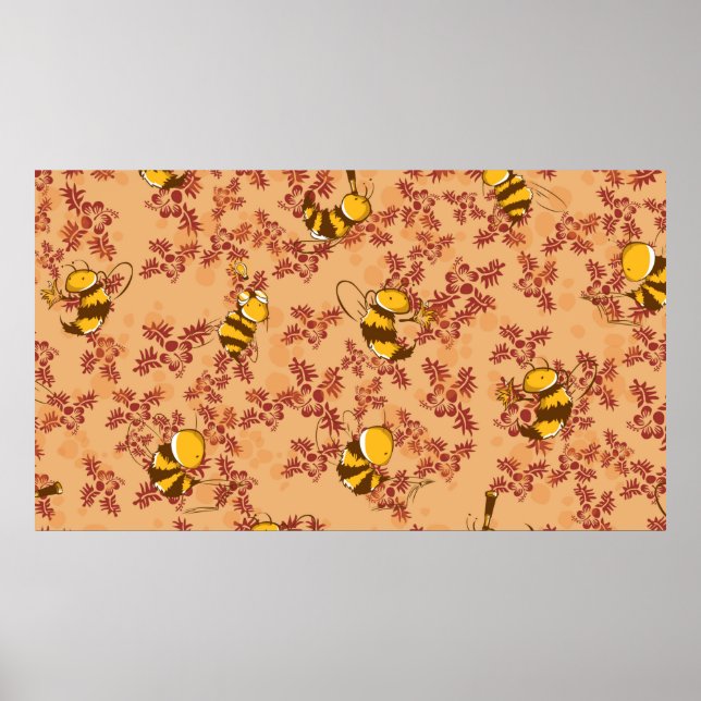 Poster Motif arrière - plan d'abeilles mignonnes (Devant)