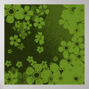 Poster Motif arrière - plan de grunge floral vert Art