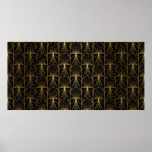 Poster Motif Art déco. Simples grappes noir et or